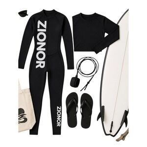 Zionor Full Length Surf Bodysuit Black Long Sleeve Swimsuit Women Small UV SPF